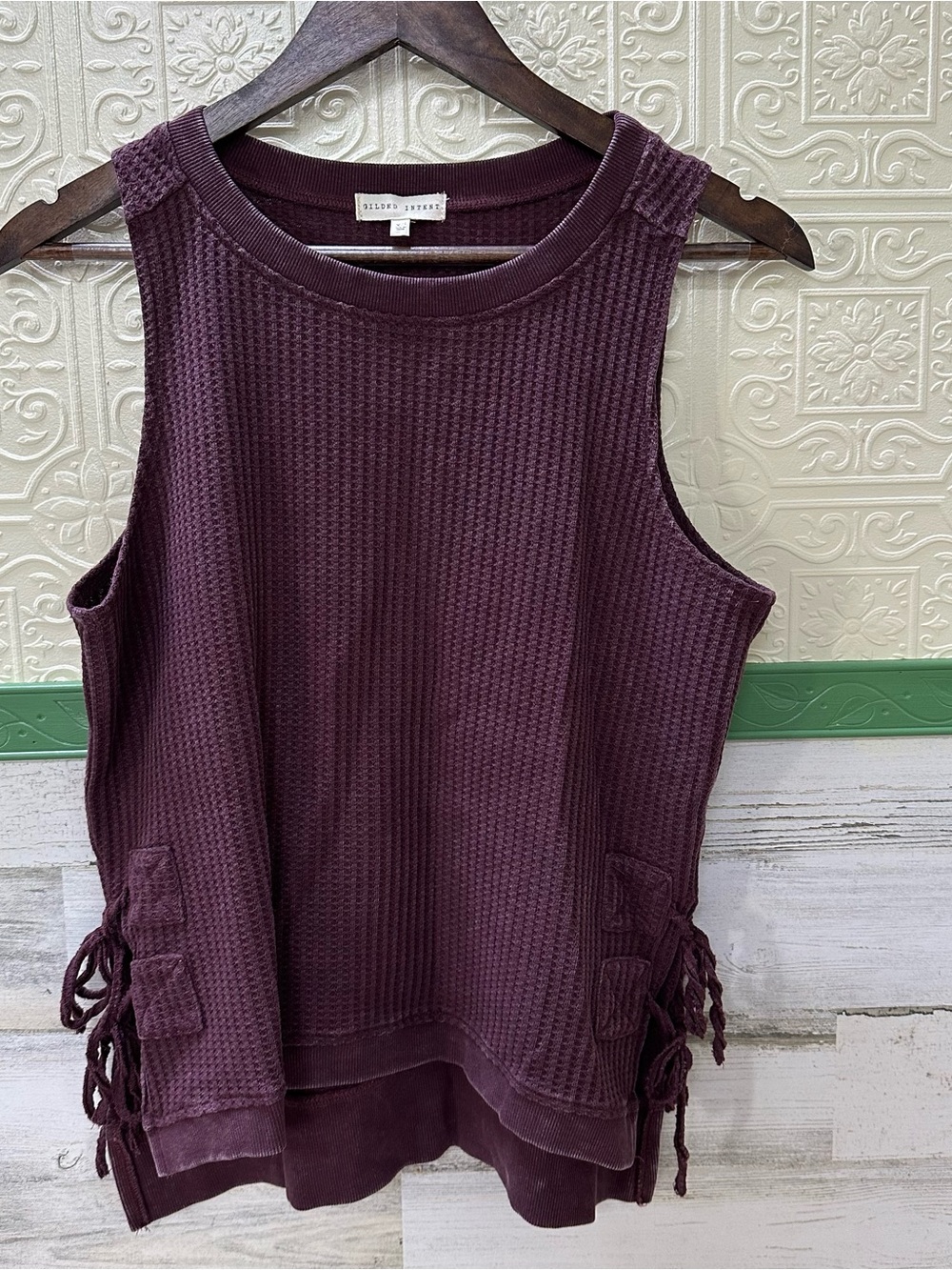 Gilded Intent Waffle-Knit Sleeveless Top
